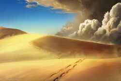 Rule 34 | 1other, blue sky, day, desert, footprints, kvacm, original, outdoors, sand, sandstorm, scenery, sky, solo