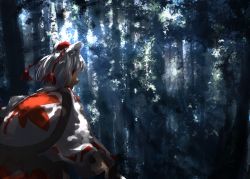 Rule 34 | 1girl, absurdres, animal ears, dappled sunlight, forest, from behind, hat, highres, holding, holding sword, holding weapon, inubashiri momiji, leaf, leaf print, light rays, looking back, maple leaf, maple leaf print, nature, open mouth, shield, short hair, solo, sunbeam, sunlight, sword, tassel, tokin hat, touhou, tree, ushitsuchi, weapon, white hair, wide sleeves, wolf ears
