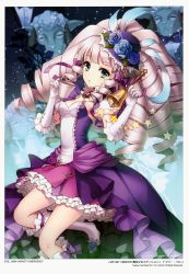 Rule 34 | 1girl, :o, absurdres, an2a, bell, blush, dress, drill hair, elbow gloves, frills, gloves, green eyes, hat, highres, huge filesize, bridal garter, long hair, looking at viewer, parted lips, purple dress, purple hair, sheep, slit pupils, standing, tareme, very long hair, white gloves