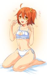 Rule 34 | 1girl, alternate costume, blush, cat cutout, cat ear panties, cat lingerie, cleavage cutout, clothing cutout, fate/grand order, fate (series), fujimaru ritsuka (female), meme attire, mepo (raven0), navel, open mouth, orange hair, panties, paw pose, seiza, side-tie panties, side ponytail, sitting, smile, solo, underwear, yellow eyes