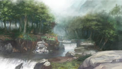 Rule 34 | benitama, female focus, forest, nature, no humans, river, rock, scenery, touhou, tree, water