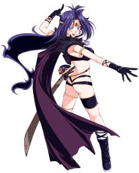 Rule 34 | 1girl, ass, bad id, bad pixiv id, boots, bridal garter, cape, circlet, earrings, full body, gloves, hair intakes, jewelry, knee boots, long hair, naga the serpent, purple eyes, purple hair, revealing clothes, simple background, slayers, smile, solo, take shinobu, takesinobu, white background