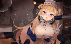 Rule 34 | 1boy, 1girl, blonde hair, blue eyes, blush, breast hold, breasts, breasts out, cleavage, clothed sex, commentary request, cum, cum on body, doggystyle, double bun, fletcher (kancolle), gloves, hair bun, hair ornament, heart, heart-shaped pupils, hetero, kantai collection, large breasts, long hair, nipples, off shoulder, open mouth, pussy juice, sex, sex from behind, shin (new), shirt, solo focus, star (symbol), star hair ornament, sweat, symbol-shaped pupils, thighhighs, torpedo, v, white gloves, yellow neckwear