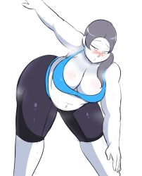 Rule 34 | 1girl, blush, breasts, cleavage, fat, large breasts, leaning forward, nintendo, solo, standing, sweat, wii fit, wii fit trainer, wii fit trainer (female)