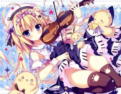 Rule 34 | 1girl, blonde hair, blue eyes, dress, instrument, long hair, no panties, original, shiromochi sakura, solo, thighhighs, violin
