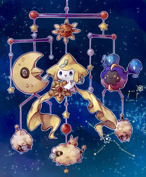 Rule 34 | :&gt;, closed mouth, commentary request, constellation, cosmog, creatures (company), game freak, gen 1 pokemon, gen 2 pokemon, gen 3 pokemon, gen 7 pokemon, hanging, highres, holding, holding pokemon, jirachi, komeda arufa, legendary pokemon, lunatone, mareep, mythical pokemon, nintendo, no humans, open mouth, pokemon, pokemon (creature), smile, solrock, star (sky), star (symbol), staryu, tongue