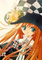 Rule 34 | blue eyes, empty eyes, flower, hat, highres, long hair, original, red hair, solo, sumi keiichi, witch hat