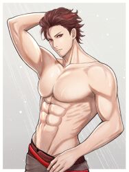 Rule 34 | 1boy, abs, bare pectorals, biceps, diamant (fire emblem), fire emblem, fire emblem engage, highres, large pectorals, looking at viewer, male focus, muscular, muscular male, nintendo, pectorals, red eyes, red hair, solo, tori art07, upper body