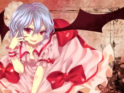 Rule 34 | 1girl, bad id, bad pixiv id, bow, female focus, mou-nanimo, nail polish, red eyes, remilia scarlet, solo, touhou, wings