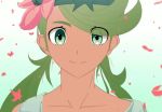 Rule 34 | 10s, 1girl, animated, blush, creatures (company), female focus, flower, game freak, gradient background, green eyes, green hair, long hair, mallow (pokemon), matching hair/eyes, nintendo, one eye closed, plant, pokemon, pokemon sm, smile, solo, trial captain, twintails, video, white background, wink