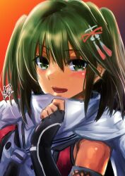 Rule 34 | 1girl, alternate hair color, black gloves, black neckerchief, buttons, commentary request, double-breasted, elbow gloves, fingerless gloves, gauntlets, gloves, green eyes, green hair, highres, kantai collection, mizuya chiharu, neckerchief, red shirt, scarf, sendai (kancolle), sendai kai ni (kancolle), shirt, sleeveless, sleeveless shirt, solo, two side up, upper body, white scarf