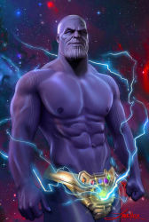 Rule 34 | 1boy, artist name, avengers: infinity war, avengers (series), bald, blue eyes, briefs, closed mouth, cowboy shot, deviantart username, electricity, gem, male focus, male underwear, marvel, marvel cinematic universe, muscular, night, night sky, nipples, signature, sky, solo, standing, star (sky), starry sky, thanos, twitter username, underwear, underwear only, zanenox