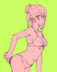 Rule 34 | 10s, 1girl, adjusting clothes, adjusting swimsuit, bikini, blush, breasts, cleavage, looking at viewer, lowres, monochrome, simple background, sketch, solo, swimsuit, yahari ore no seishun lovecome wa machigatteiru., yuigahama yui, zbura