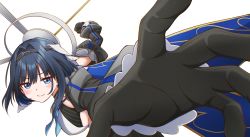 Rule 34 | 1girl, absurdres, black gloves, black hair, black sleeves, blue eyes, blue neckerchief, blush, breasts, chain, closed mouth, detached sleeves, gloves, hair between eyes, hair intakes, halo, happy birthday, highres, hololive, hololive english, jan azure, large breasts, looking at viewer, mechanical halo, medium hair, meme, neckerchief, ouro kronii, pepe punch (meme), sideboob, simple background, smile, solo, transparent background, upper body, virtual youtuber