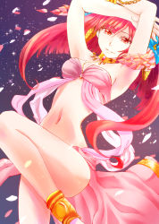 Rule 34 | 1girl, anklet, armpits, bad id, bad pixiv id, barefoot, breasts, cherry blossoms, dancer, dancing, jewelry, long hair, looking at viewer, magi the labyrinth of magic, morgiana, navel, ponkan621, red eyes, red hair, solo