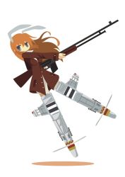 Rule 34 | 1girl, animal ears, browning automatic rifle, rabbit ears, charlotte e. yeager, chibi, flying, gun, kamereon three, machine gun, military, military uniform, orange hair, rifle, solo, strike witches, striker unit, uniform, weapon, world witches series