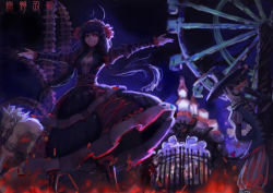 Rule 34 | absurdres, amusement park, cleavage cutout, clothing cutout, fangs, ferris wheel, gods (1073337800), gothic lolita, hairband, highres, lolita fashion, lolita hairband, long hair, outstretched arms, red eyes, scarecrow, scarecrow (twooz), sketch, the wizard of oz