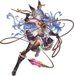 Rule 34 | 1girl, bare shoulders, blue hair, boots, breasts, brown eyes, dress, earrings, elbow gloves, erune, ferry (granblue fantasy), full body, gloves, gold trim, granblue fantasy, granblue fantasy versus: rising, highres, holding, holding weapon, holding whip, jewelry, knee boots, long hair, looking at viewer, minaba hideo, official art, open mouth, pleated skirt, short dress, skirt, sleeveless, sleeveless dress, small breasts, solo, thighhighs, transparent background, weapon, whip, zettai ryouiki