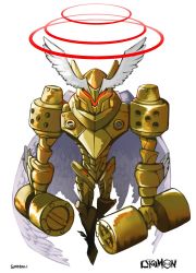 Rule 34 | armor, digimon, head wings, highres, jupitermon, simple background, solo, white background, wings