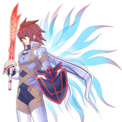 Rule 34 | 00s, 1boy, alternate costume, folks (nabokof), kratos aurion, male focus, red eyes, red hair, shield, short hair, simple background, solo, sword, tales of (series), tales of symphonia, weapon, white background, wings