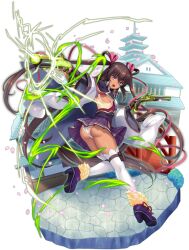 Rule 34 | 1girl, absurdly long hair, adapted costume, alternate costume, artist request, ass, bare shoulders, black thighhighs, breasts, brown hair, clothes lift, collaboration, curvy, dark-skinned female, dark skin, electricity, falling petals, fingerless gloves, gloves, hair ribbon, highleg, highleg panties, highres, japanese clothes, jumping, lilith-soft, long hair, looking at viewer, looking back, miniskirt, mist train girls, mizuki yukikaze, official alternate costume, official art, one-piece tan, open mouth, panties, petals, pink eyes, ribbon, shiny skin, skirt, skirt lift, small breasts, solo, taimanin (series), taimanin yukikaze, tan, tanline, thighhighs, thong, transparent background, twintails, underwear, very long hair, white panties, wide hips