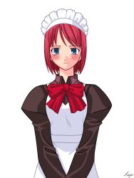 Rule 34 | 00s, absurdres, apron, blue eyes, blush, highres, hisui (tsukihime), maid, maid apron, melty blood, red hair, short hair, solo, transparent background, tsukihime, type-moon, vector trace