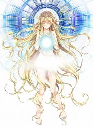 Rule 34 | 1girl, absurdly long hair, barefoot, blonde hair, colored eyelashes, desire (c&#039;s ware), closed eyes, floating hair, full body, highres, light censor, long hair, navel, nude, official art, solo, tajima nao, tina (desire), very long hair