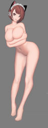 Rule 34 | 1girl, breasts, female focus, grey background, legs, maid, naco (manacool), navel, nude, original, simple background, solo, standing