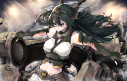 Rule 34 | 10s, 1girl, black hair, breasts, elbow gloves, gloves, hairband, headgear, kantai collection, long hair, midriff, mille (dieci), multiple girls, nagato (kancolle), personification, red eyes, solo, thighhighs