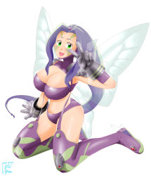Rule 34 | 1girl, absurdres, bikini, boots, breasts, butterfly hair ornament, butterfly wings, digimon, digimon frontier, fairimon, fairy, garter straps, gloves, hair ornament, happy, highres, insect wings, orimoto izumi, purple bikini, smile, swimsuit, v, wings