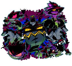 Rule 34 | banette, creature, creatures (company), dusknoir, game freak, gen 1 pokemon, gen 3 pokemon, gen 4 pokemon, gengar, ghost, halftone, highres, mismagius, monster, nintendo, no humans, open mouth, pokemon, pokemon (creature), red eyes, sableye, sharp teeth, sido (slipknot), simple background, teeth, white background, yellow eyes