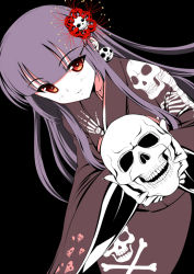 Rule 34 | 1girl, black background, dokurohime, imoto katsuyuki, long hair, looking at viewer, original, simple background, skull, smile, solo