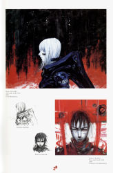 Rule 34 | 1boy, 1girl, black bodysuit, blame!, blame and so on, bodysuit, cibo, closed mouth, expressionless, from side, highres, killy, nihei tsutomu, profile, short hair, silver hair, upper body