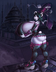 Rule 34 | 1girl, animal ears, ass, black hair, boots, breasts, choker, covered erect nipples, curvy, elbow gloves, eyebrows hidden by hair, eyelashes, freedom planet, freedom planet 2, from behind, from side, furry, galaxytrail, gigantic breasts, gloves, grabbing own breast, high heel boots, high heels, huge ass, large areolae, large nipples, lingerie, lipstick, looking at viewer, looking back, makeup, nail polish, neera li, night, open mouth, outdoors, palace, panda ears, panda tail, purple hair, rooftop, short hair, sideboob, smile, snao (asj), thick thighs, thighhighs, thighs, underwear, undressing