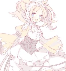 Rule 34 | 1girl, apron, blonde hair, blue eyes, breasts, corset, dress, fire emblem, fire emblem awakening, frills, hair ornament, lissa (fire emblem), looking at viewer, medium breasts, nintendo, open mouth, parted bangs, simple background, smile, solo, teu (navy), twintails, white background