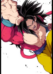 Rule 34 | 1boy, abs, bb m0024, biceps, blue sash, clenched hand, dragon ball, dragon ball gt, highres, incoming attack, large pectorals, long hair, looking at viewer, monkey boy, monkey tail, muscular, navel, no nipples, open mouth, pants, pectorals, red fur, saiyan, sash, son goku, super saiyan, super saiyan 4, tail, yellow eyes