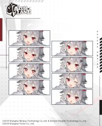 Rule 34 | !, + +, 1girl, :t, ?, @ @, azur lane, blush, drooling, expression chart, expressions, happy, hibiki (azur lane), multiple views, official art, one eye closed, ootsuki momiji, open mouth, red eyes, silver hair, smile, surprised, sweat