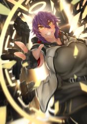 Rule 34 | alternate costume, arknights, blurry, breasts, chanary, depth of field, exusiai (arknights), eyes visible through hair, hair between eyes, kantai collection, motion blur, reaching, reaching towards viewer, solo, tagme, tenryuu (kancolle), v-shaped eyebrows