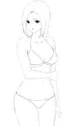 Rule 34 | 1girl, arm under breasts, bikini, black eyes, breasts, cleavage, collarbone, cowboy shot, crossed arms, highres, long hair, looking at viewer, medium breasts, monochrome, navel, parted lips, shibasawa yuri, shounen no abyss, sketch, solo, sukuarosa, swimsuit, underboob