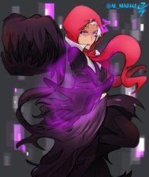 Rule 34 | 1girl, belt, dark skin, dress, earrings, gloves, highres, hijab, jewelry, najd, purple dress, purple hair, scarf, signature, snk, the king of fighters, the king of fighters xiv