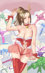 Rule 34 | 1girl, absurdres, breasts, christmas, fatal fury, highres, large breasts, long hair, ponytail, shiranui mai, solo