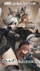 Rule 34 | 2b (nier:automata), 9s (nier:automata), a2 (nier:automata), anis (nikke), artist request, assault rifle, bayonet, black blindfold, black dress, black headwear, black jacket, blindfold, blush, breasts, brown hair, bullpup, cleavage, cleavage cutout, clothing cutout, crossover, double-barreled shotgun, dress, feather-trimmed sleeves, glasses, gloves, goddess of victory: nikke, green eyes, grenade launcher, grey hair, gun, hair ornament, hat, highres, holding, holding gun, holding weapon, jacket, kel-tec ksg, large breasts, long hair, long sleeves, medium breasts, milkor mgl, mole, mole under mouth, multiple-barrel firearm, multiple girls, neon (nikke), nier:automata, nier (series), official art, open mouth, pump action, rapi (nikke), red eyes, revolver grenade launcher, rifle, shirt, short hair, shotgun, side-by-side-barreled shotgun, sword, thighhighs, thighs, two-sided dress, two-sided fabric, weapon, white hair, white headwear, white shirt, yellow eyes