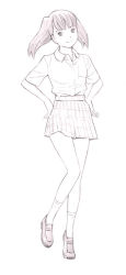 Rule 34 | 1girl, monochrome, original, short hair, sketch, skirt, solo, traditional media, twintails, yoshitomi akihito