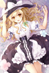 Rule 34 | 1girl, blonde hair, bow, braid, capelet, curiosities of lotus asia, hat, hat bow, highres, kirisame marisa, looking at viewer, open mouth, puffy sleeves, puracotte, shirt, short sleeves, single braid, skirt, smile, solo, touhou, witch hat, yellow eyes