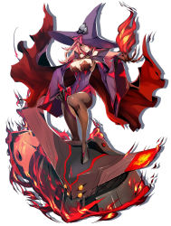 Rule 34 | 1girl, black footwear, black sclera, blazblue, blazblue: central fiction, breasts, brown pantyhose, cape, colored sclera, detached sleeves, expressionless, fire, hat, highres, katou yuuki, konoe a. mercury, large breasts, long hair, looking at viewer, magic, miniskirt, official art, pantyhose, phantom (blazblue), pink hair, purple hat, purple skirt, pyrokinesis, robot, shadow, shoes, skirt, solo, standing, white background, witch hat, yellow eyes