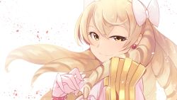 Rule 34 | 1girl, blonde hair, bow, closed mouth, drill hair, earrings, fire emblem, fire emblem awakening, gloves, hair bow, highres, jewelry, long hair, maribelle (fire emblem), nakabayashi zun, nintendo, petals, pink bow, simple background, smile, solo, white background