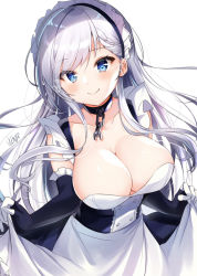 Rule 34 | 1girl, apron, apron hold, azur lane, belfast (azur lane), black dress, blue eyes, blush, braid, breasts, broken, broken chain, chain, cleavage, closed mouth, collar, collarbone, commentary request, dress, elbow gloves, frilled gloves, frills, gloves, heart, heart-shaped pupils, large breasts, long hair, looking at viewer, maid, maid headdress, nenobi (nenorium), signature, silver hair, sleeveless, sleeveless dress, smile, solo, symbol-shaped pupils, waist apron, white apron