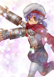 Rule 34 | 1girl, android, beret, black shorts, bow, brown eyes, cape, closed mouth, commentary request, hair between eyes, hat, hat bow, highres, looking at viewer, outstretched arms, poppi (xenoblade), puffy shorts, purple hair, r123, red bow, red cape, short shorts, shorts, smile, solo, white hat, xenoblade chronicles (series), xenoblade chronicles 2