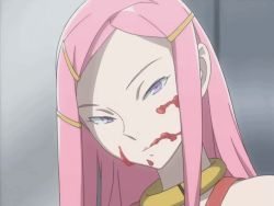 Rule 34 | 00s, 1girl, anemone (eureka seven), animated, animated gif, bones (company), eating, eureka seven, eureka seven (series), face, female focus, food, food on face, indoors, jam, licking, licking another&#039;s face, licking own face, long hair, looking at viewer, looping animation, naughty face, pink hair, purple eyes, sidelocks, solo, strawberry jam, third-party edit, tongue, tongue out