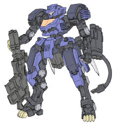 Rule 34 | arm cannon, assault visor, blade liger, cable, cable tail, clenched hand, full body, gun, highres, holding, holding gun, holding weapon, mecha, mechanical tail, mituo sakinori, redesign, robot, solo, standing, tail, weapon, white background, zoids, zoids chaotic century